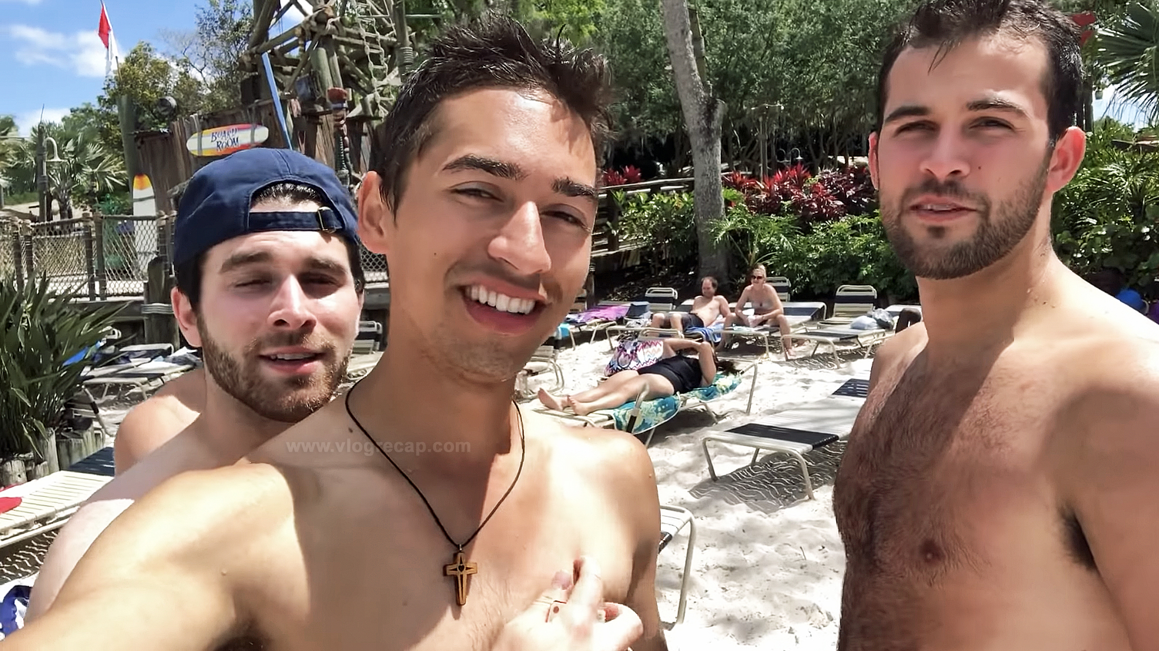 Kyle Pallo, JoJo Crichton and Austin Walker shirtless at Typhoon Lagoon in Walt Disney World