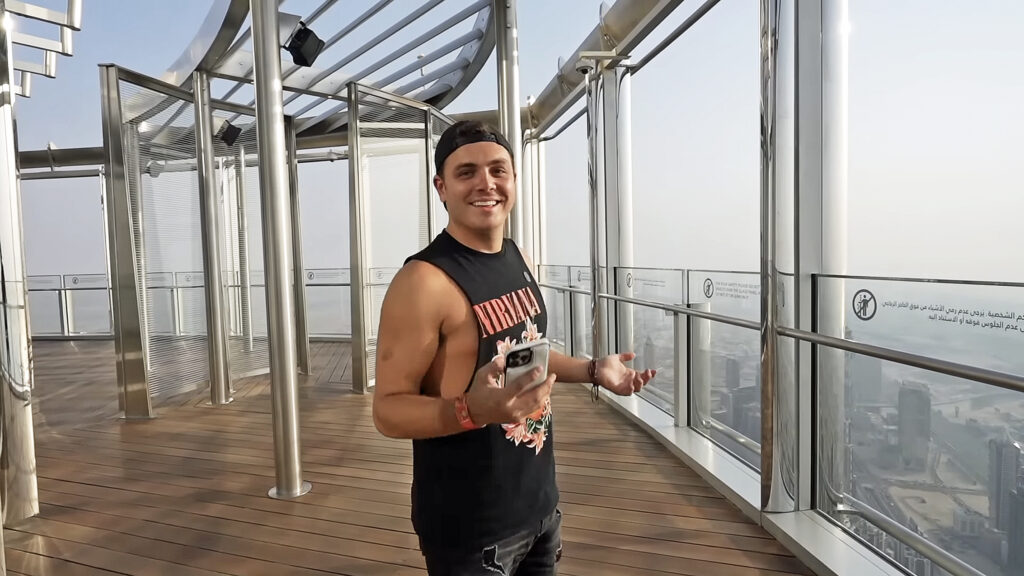 Jake Mullin on observation deck at Burj Khalifa