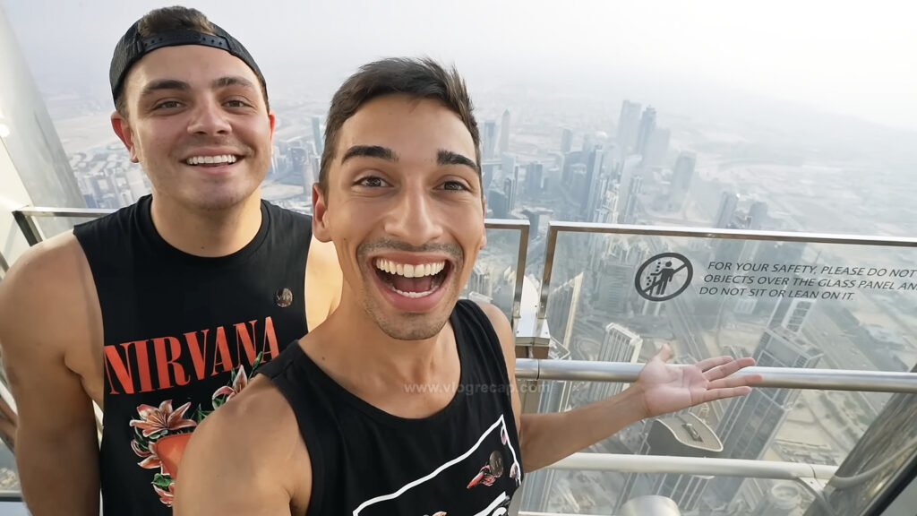 Jake Mullin and JoJo Crichton of JoJo's World on observation deck at Burj Khalifa
