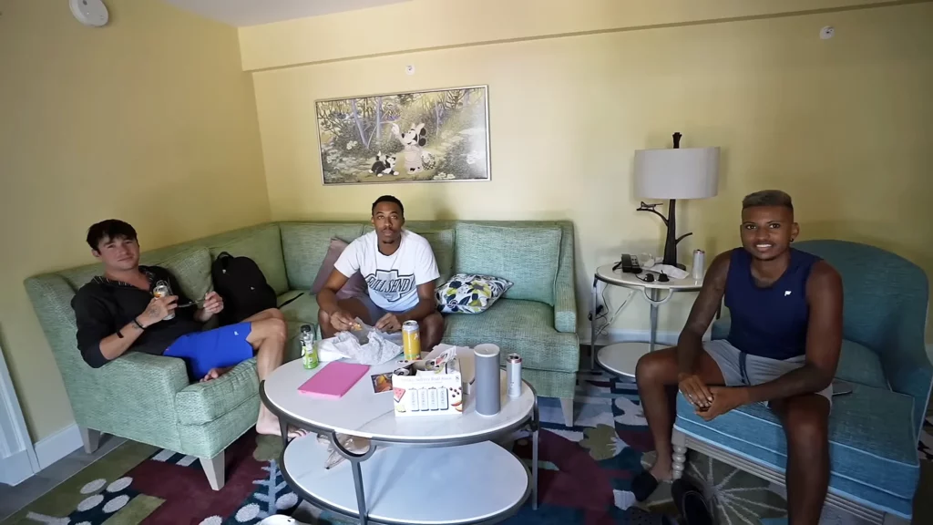Ryan Martel, Jamari Jefferson, and Farris Khan in a Cottage Suite at the Boardwalk Inn