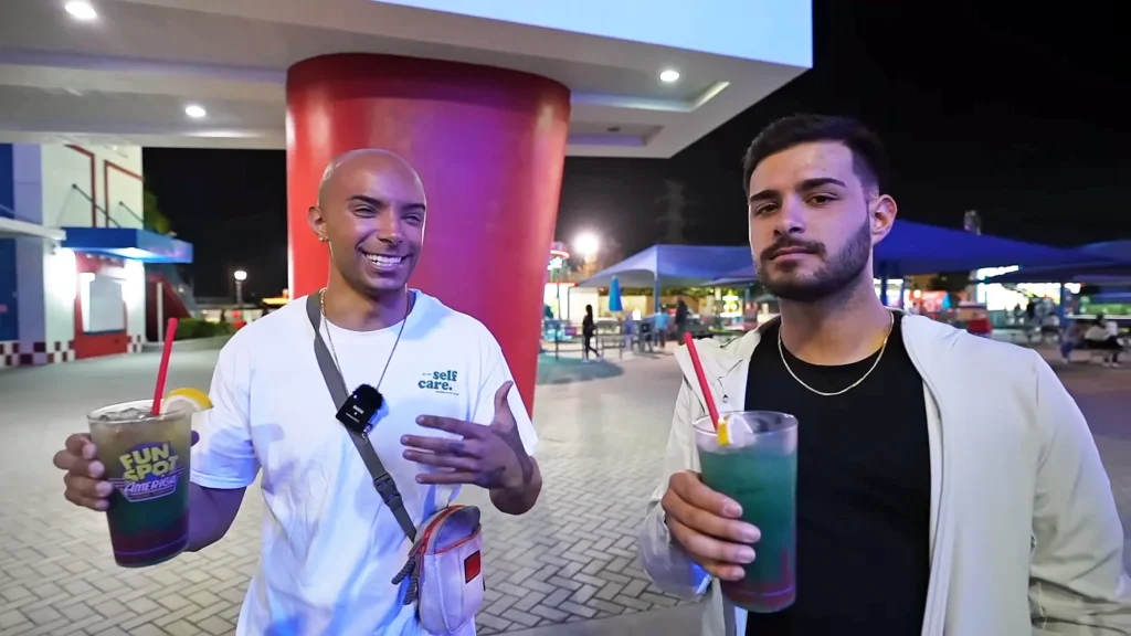 Jete (Jason jeter, aka showmelovejete) and Kevin Mendez with their drinks at Fun Spot America