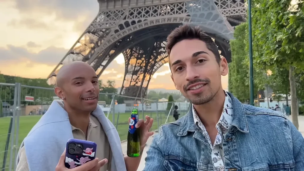 Jete (Jason Jeter, aka showmelovejete) and JoJo Crichton at the Eiffel Tower on their first time in Paris France