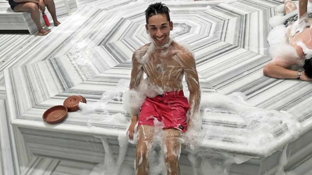 JoJo Crichton after being scrubbed in Turkish bathhouse near Bodrum Turkey